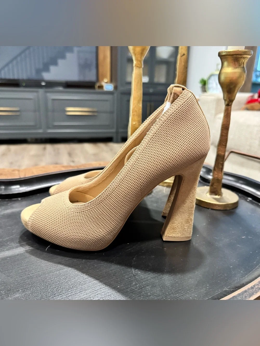 NEW Cosy Island Beige Knit Peep-Toe Ankle-Strap Heels Size 6.5